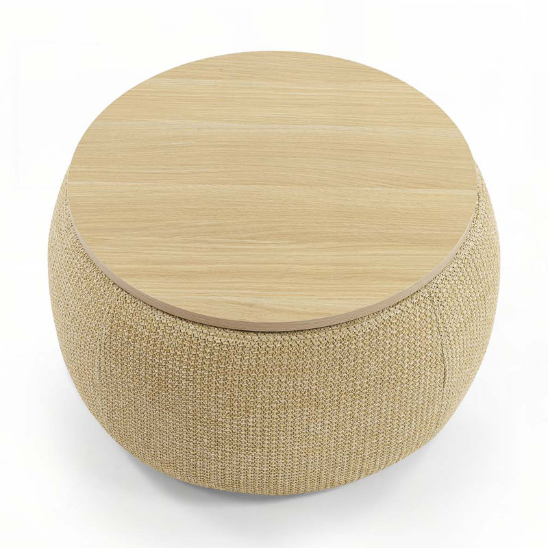 Round Storage Ottoman,Work as End table and Ottoman, Natural Plastic