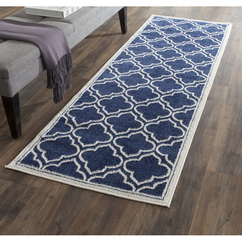 Tapis bleu marine / ivoire Ammundsen, Tapis de couloir 2 pi 3 po x 7 pi