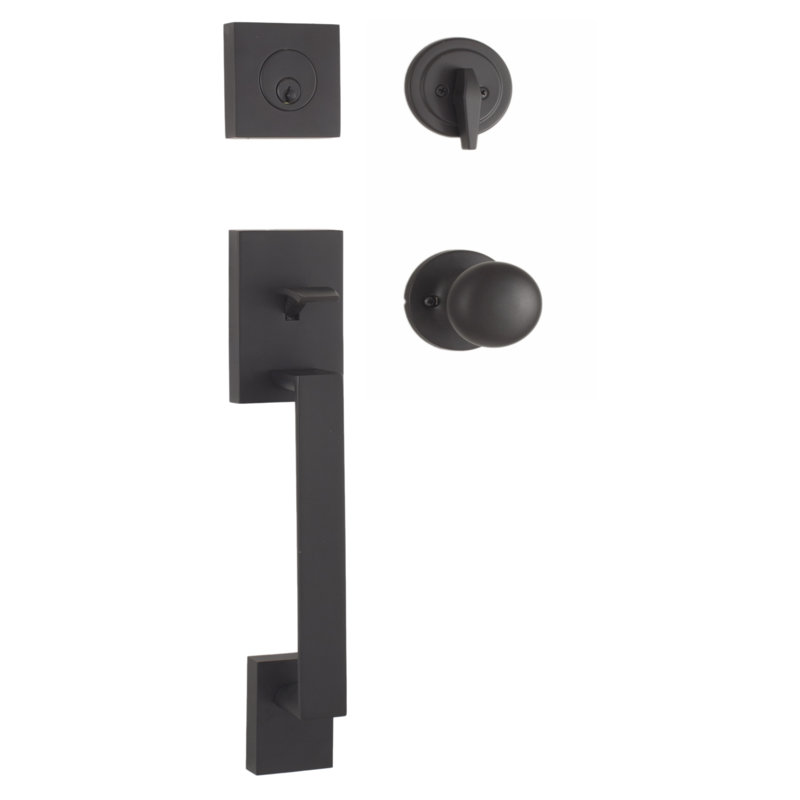 Premiere Essentials Matte Black Handle With Knob And Deadbolt Reversible Entry Set