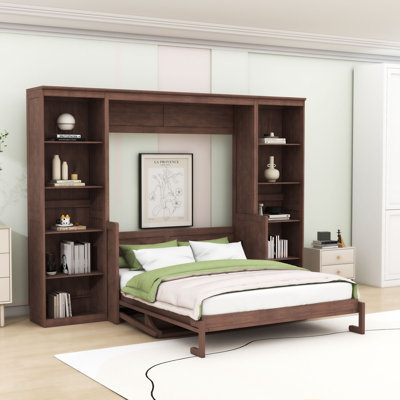 Lit escamotable avec bureau et tablettes de rangement multiples
