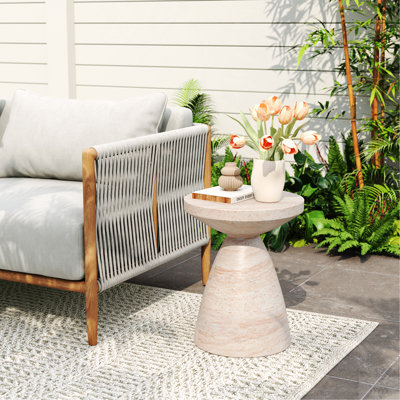 Outdoor/Indoor Lightweight Concrete Side Table,Travertine Finish