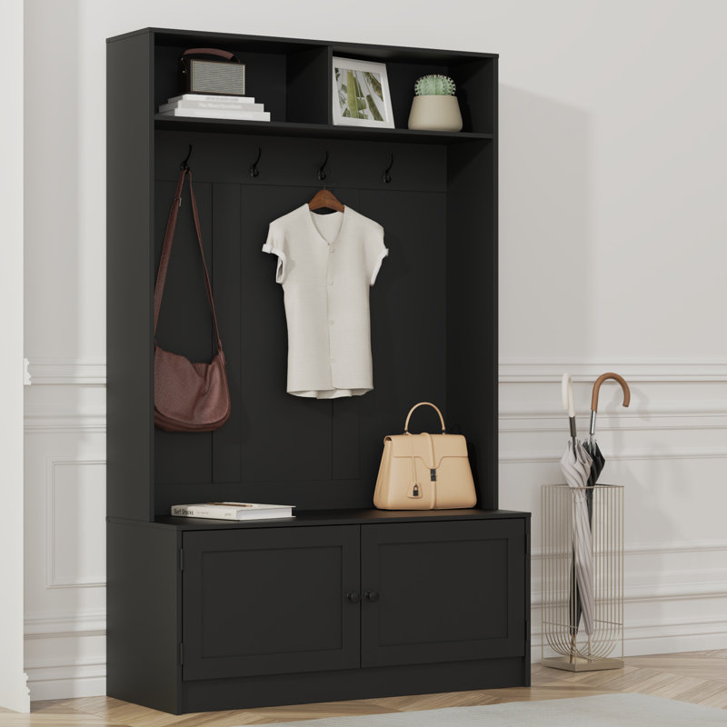 Hall Tree With Storage Bench, 70.9" Tall Entryway Bench With Shoe Storage, Coat Rack And Top Shelf, Freestanding Wooden Hall Tree With Bench For Entryway, And Hallway