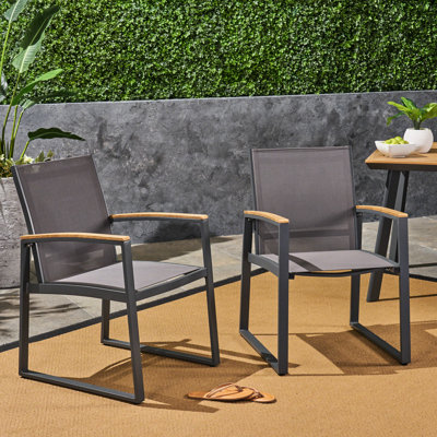 De 2 chaises de patio pour la salle à manger, aluminium gris, dossier en filet, antirouille, salle à manger de style contemporain (2) - Fabrication en aluminium avec garniture artificielle et option de siège / dossier
