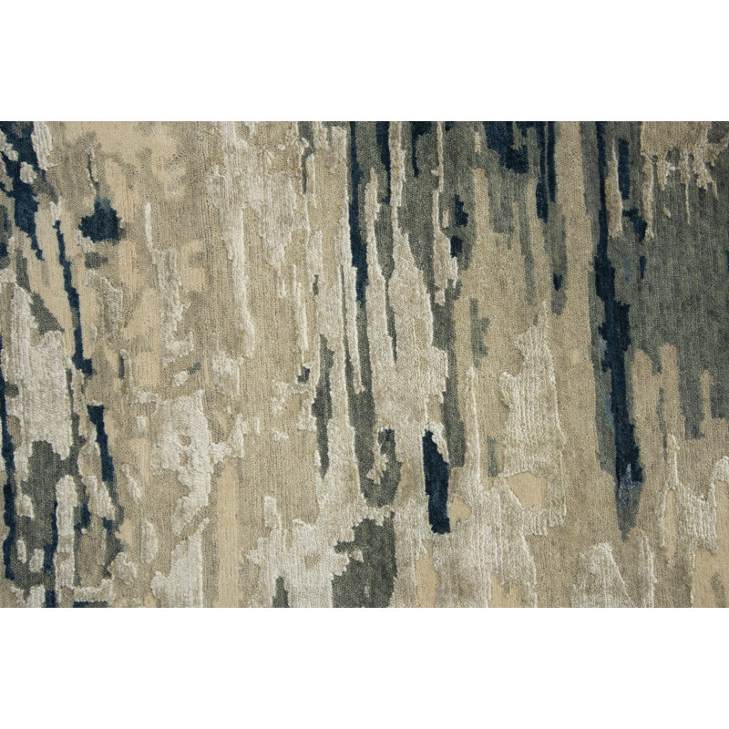 Tapis beige / gris en laine noué à la main, 6 pi x 9 pi