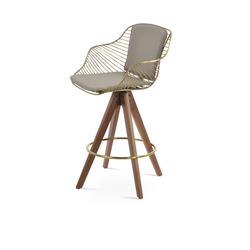 Tabouret Zebra Pyramid, Tabouret de comptoir (siège d'une hauteur de 26 p, Noyer américain, Gris PPM-FR / laiton