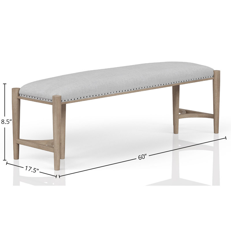 Distinctive Sand Colored Bench, Upholstered Seat, Triad Bases, Unique Design Bench For Seating Area, Bases
