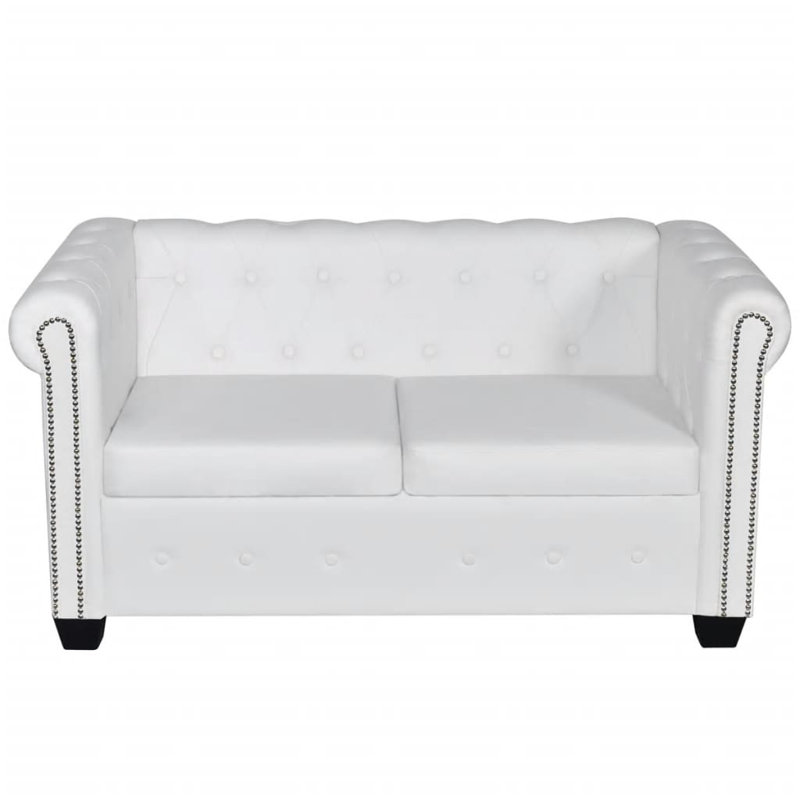 Sièges de salon en cuir artificiel 2 places Chesterfield, Similicuir blanc