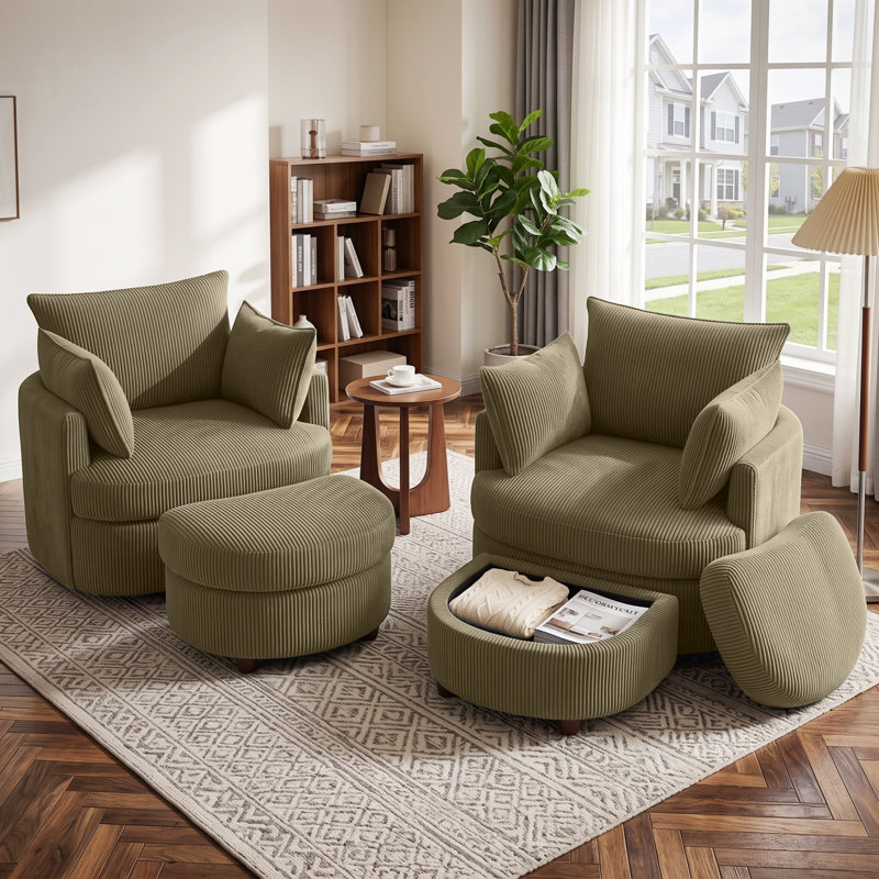Fauteuil d'appoint pivotant en tonneau avec rangement caché Corduroy (ensemble de 2), Chameau