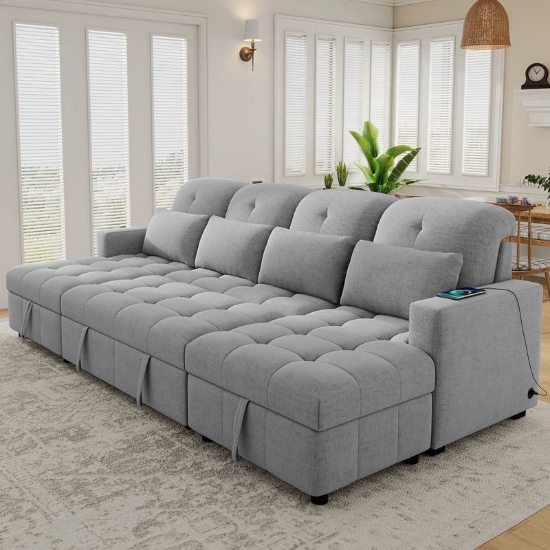 Canapé-lit modulaire surdimensionné en U de 110,2 po avec canapé-lit modulaire polyvalent avec méridiennes de rangement doubles et deux ports USB pour le salon, gris