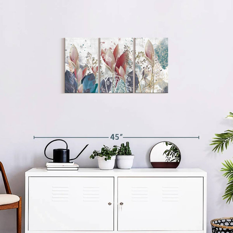 " Pastel Flowers Multi Piece Canvas Print " 3 - Pieces, 15" H x 32" W x 1.25" D