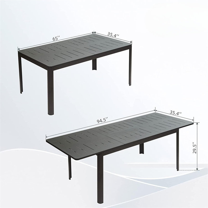 Table de salle à manger extensible pour patio (table incluse seulement), H 29,5 po x l 35,4 po x P 94,5 po, Marron foncé