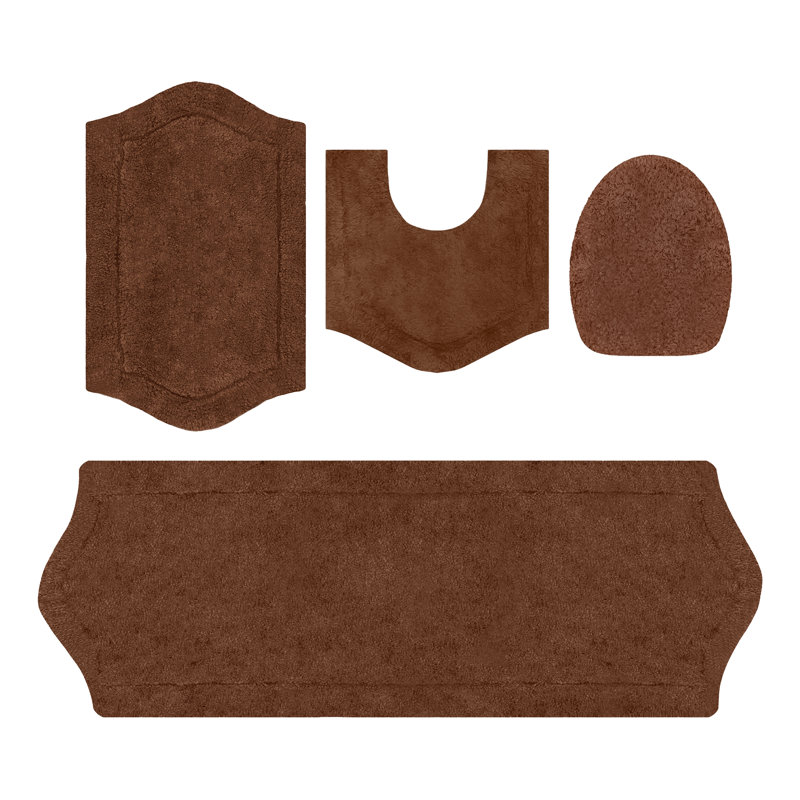 Ensemble de tapis de bain 4 pièces avec couvercle Waterford, séchage rapide, tapis lavables à la machine, absorbant, Chocolat