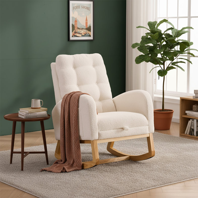 Chaise berçante classique rembourrée avec repose-pieds réglables, Beige White
