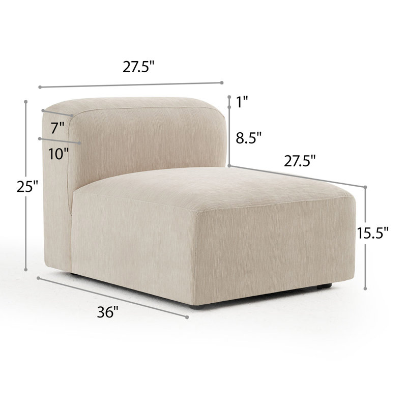 Fauteuil simple sans accoudoirs pour canapé modulaire convertible, Beige