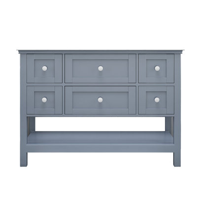 Base de meuble-lavabo avec 5 tiroirs Rizy, tablette, bois gris 48 pouces