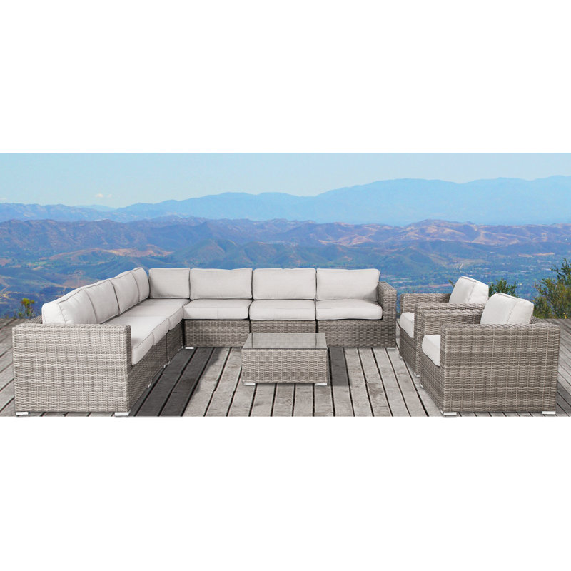 Helgi Wicker Fully Assembled 8 - Person Seating Group with Cushions, Mixed Gray