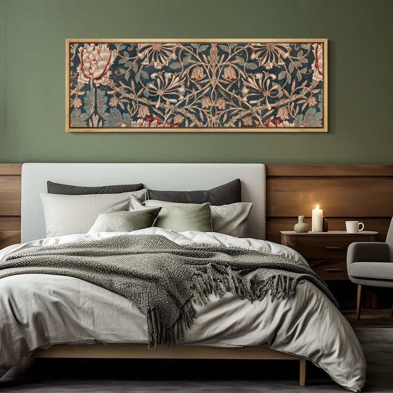 Abstract Botanical "Elegant Victorian Classic Floral Rustic Extra Large Framed Artwork Pictures, 20" H x 60" W, Natural