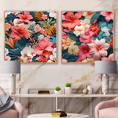 Tropicana fantaisie - motif tropical - ensemble de 2 collages floraux carrés
