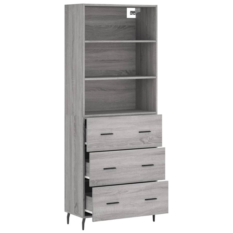 Myakka 69.5cm Wide 3 Drawer Highboard, Grey Sonoma