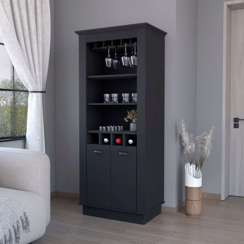 Tyler 4-Built In Wine Rack Bar Cabinet, Black