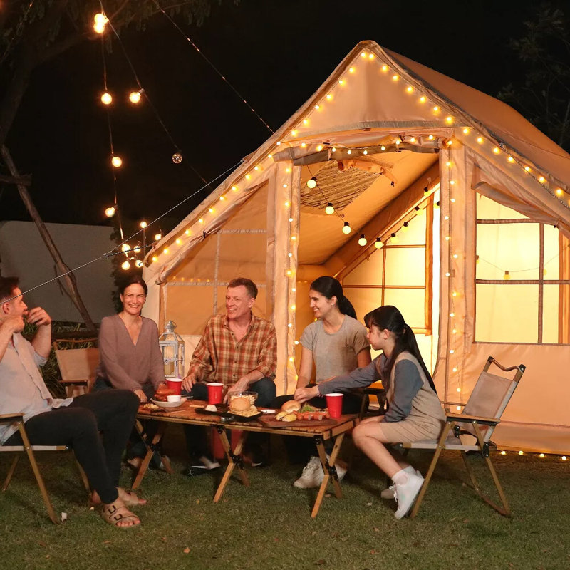 Tente de camping gonflable pour 6 personnes avec auvent et puits de lumière