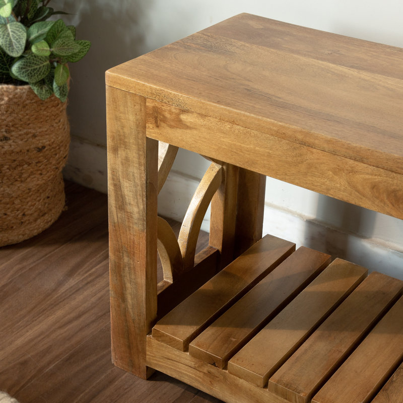 Banc de rangement en bois massif Dezider, Naturel
