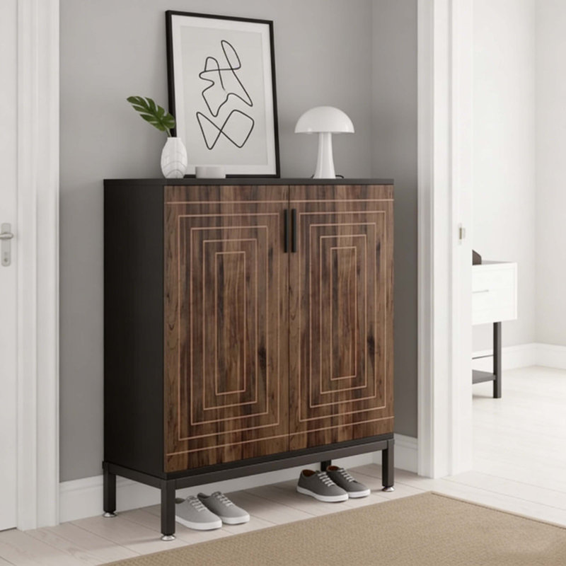 Entryway Shoe Cabinet Organizer with Practical Storage Shelves, Rustic & Black
