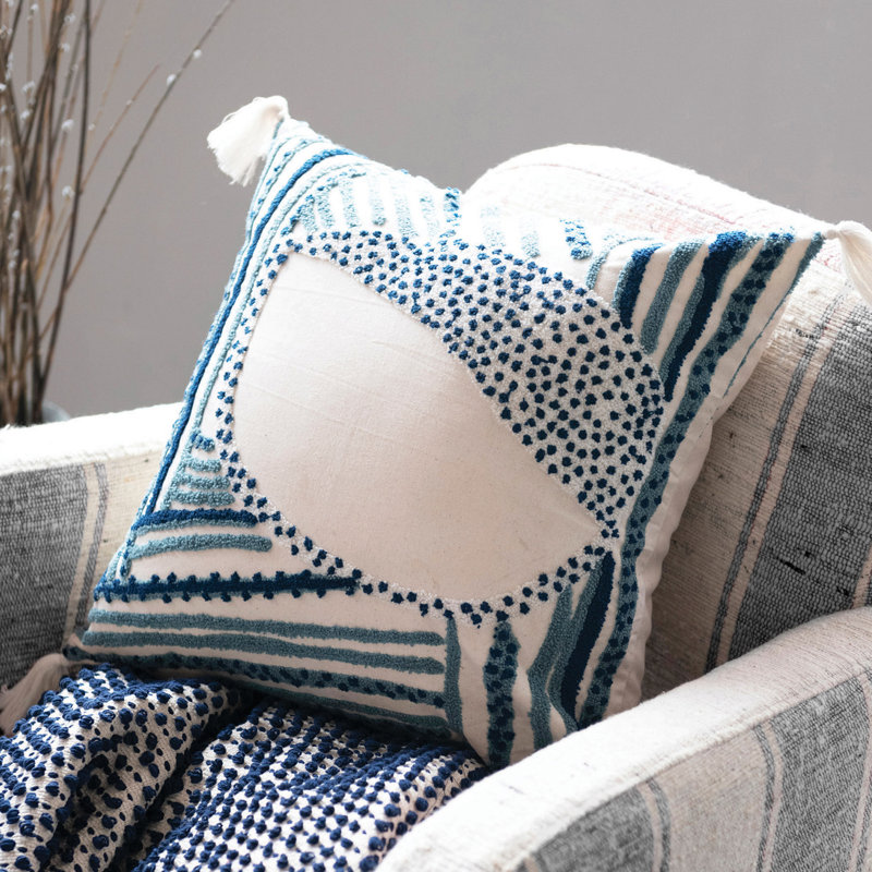 Multicolored Square Embroidered Cotton Throw Pillow