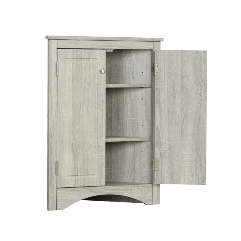 Oak Triangle Bathroom Storage Cabinet With Adjustable Shelves, Oak