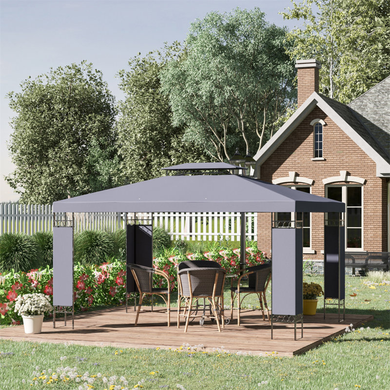 Outsunny 10' X 13' Patio Gazebo, Double Roof Outdoor Gazebo Canopy Shelter With Screen Decorate Corner Frame, For Garden, Lawn, Backyard And Deck