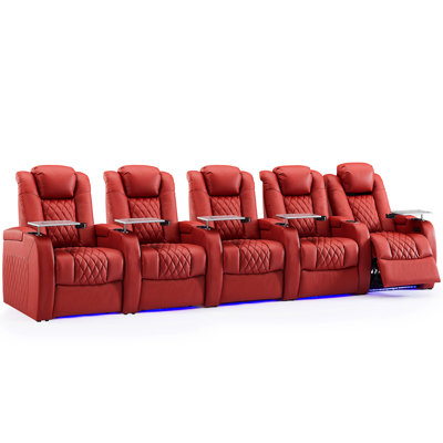 145.5" Wide Genuine Leather Home Theater Seating with Cup Holder by Orren Ellis