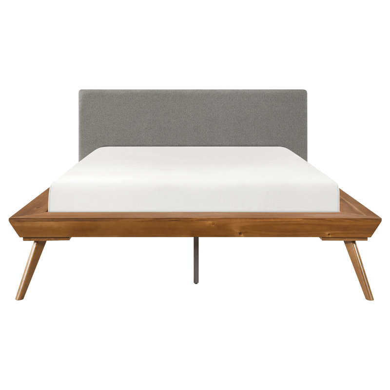 Queen Platform Bed With Wooden In Chestnut And Dark Gray Headboard Engineered Wood, Queen