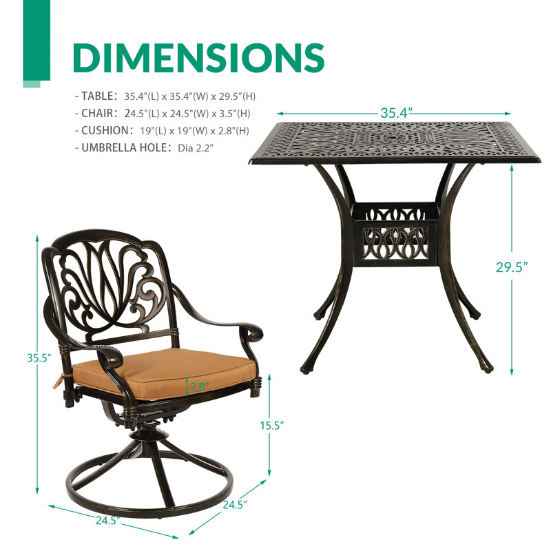 4 - Person Patio Conversation Set with Cushions, Khaki/Antique Bronze