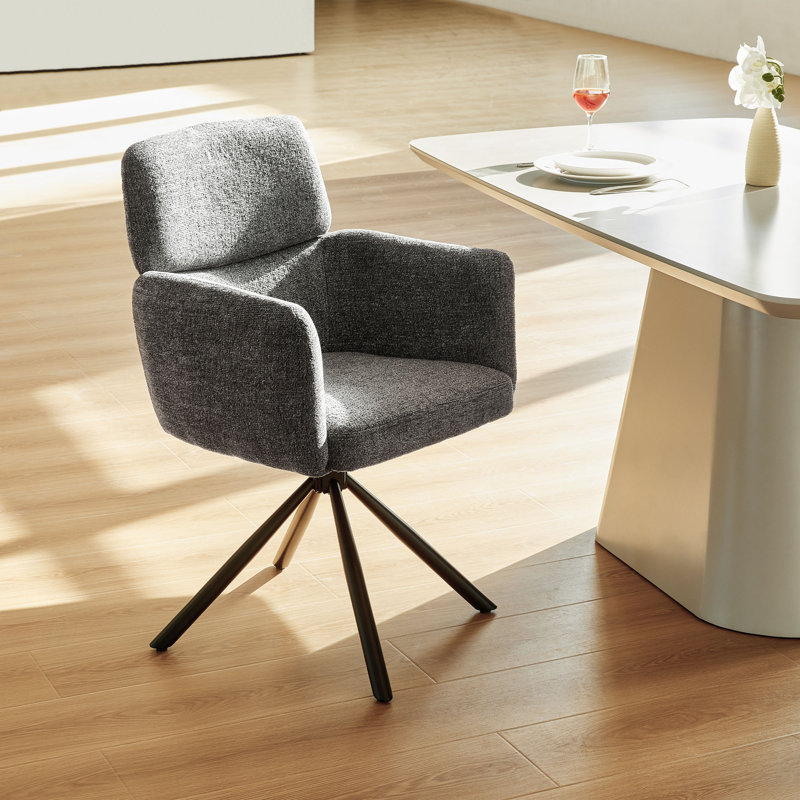 Chenille Fabric Upholstered Set Dining Chair,360°Swivel Accent Chair For Kitchen Living Room, Grey