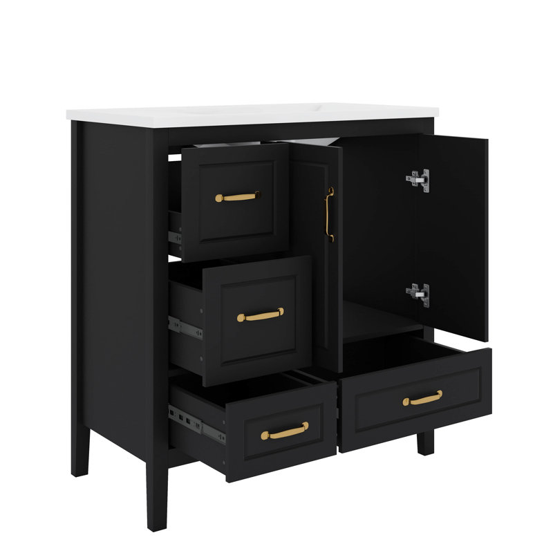 Meuble-lavabo 36 po avec lavabo, une armoire avec portes à fermeture douce, 4 tiroirs à fermeture douce, Noir