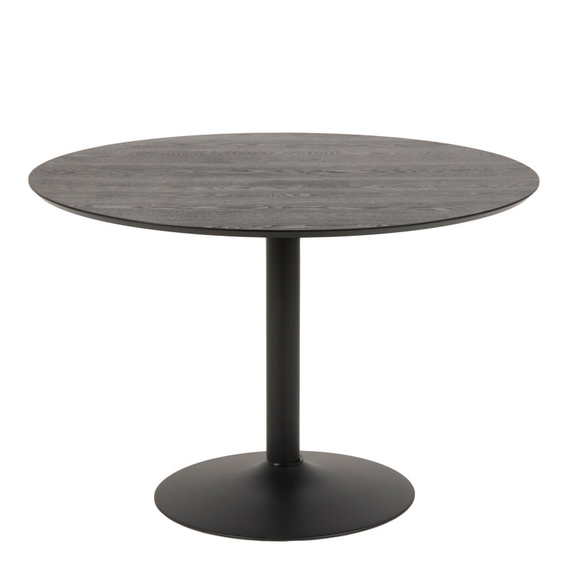 Bettie Round Metal Base Dining Table, Black/Ash, Black