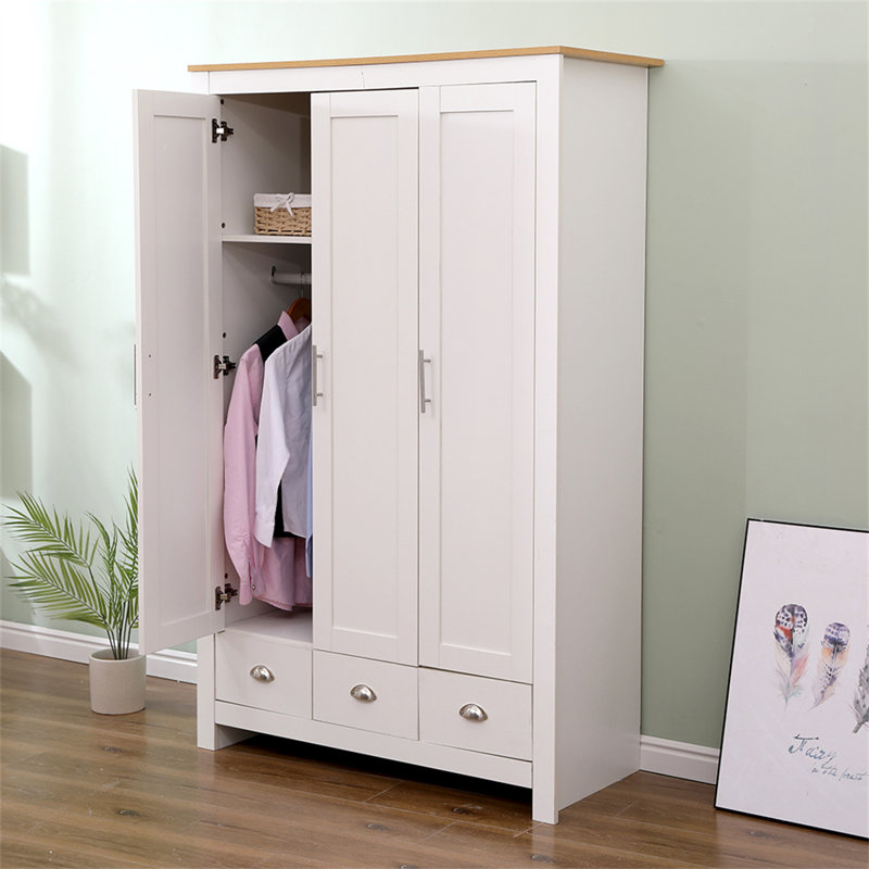 Analeece 3 Door Manufactured Wood Wardrobe, White