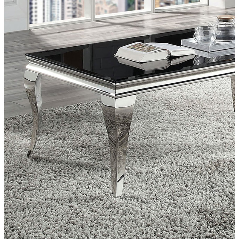 Table basse de salon en acier inoxydable de style cabriole, Noir