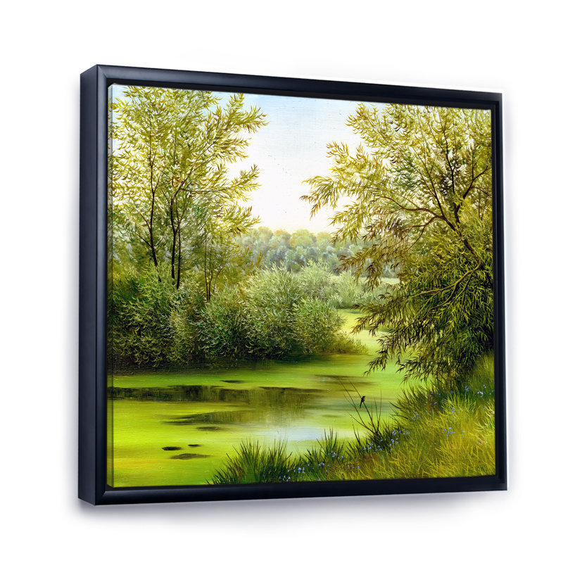 «Beautiful Summer River Through Trees Landscape», reproduction sur toile, H 36 po x l 36 po x P 1,5 po, Cadre flottant noir