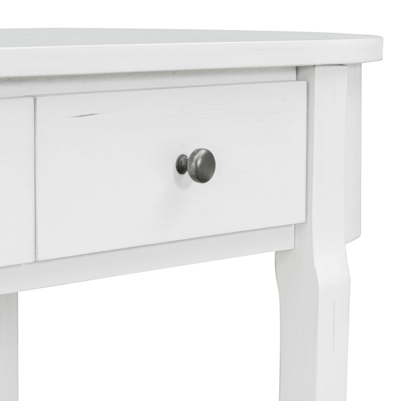 Elegant Retro Console Table With Curved Design And Smooth Glaze, White