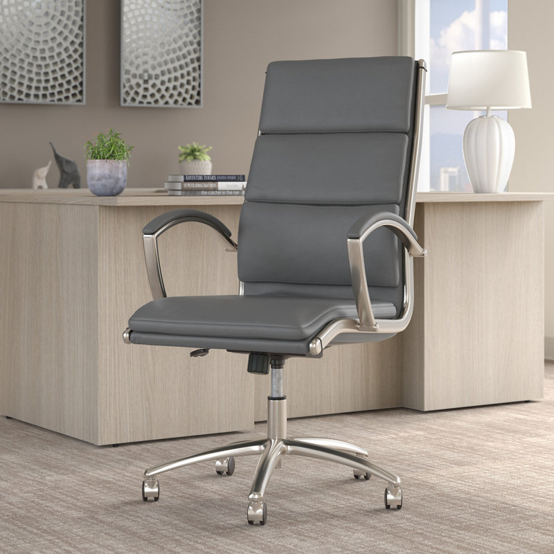 BBF Seating Faux Leather High Back Executive Chair,  Gray  Leather