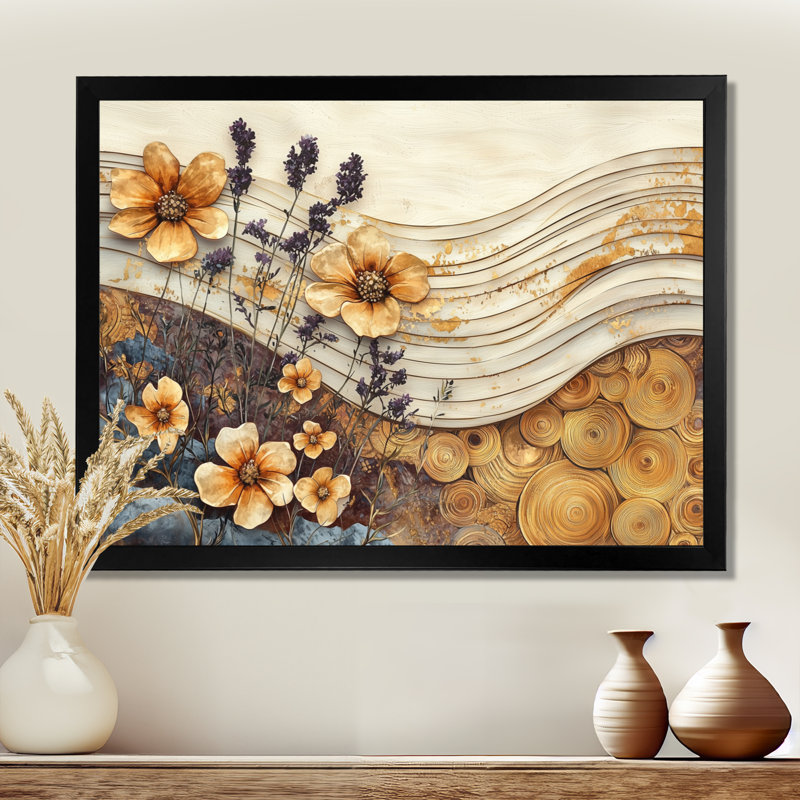 Ingvalson, fleurs d'automne brunes sur glissades sur bois I - Art mural fleurs sauvages, Noir, H 12 po x l 20 po