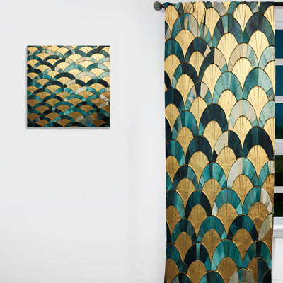 Sybil Emerald And Golden Arches II - Rideau formes abstraites - Velours obscurcissant - 1 panneau