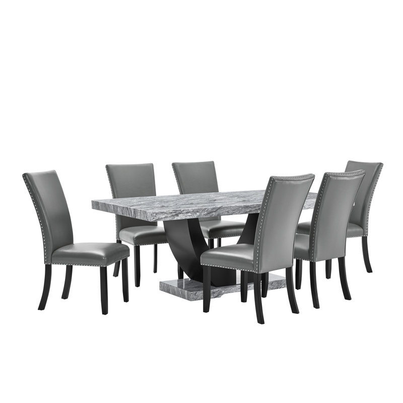 Nicholls Wood Dining Table And Chairs, 7 Pieces: Table, 6 Chairs
