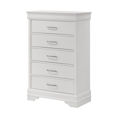 Commode haute moderne à cinq tiroirs avec poignée capitonnée en cristal Modern White