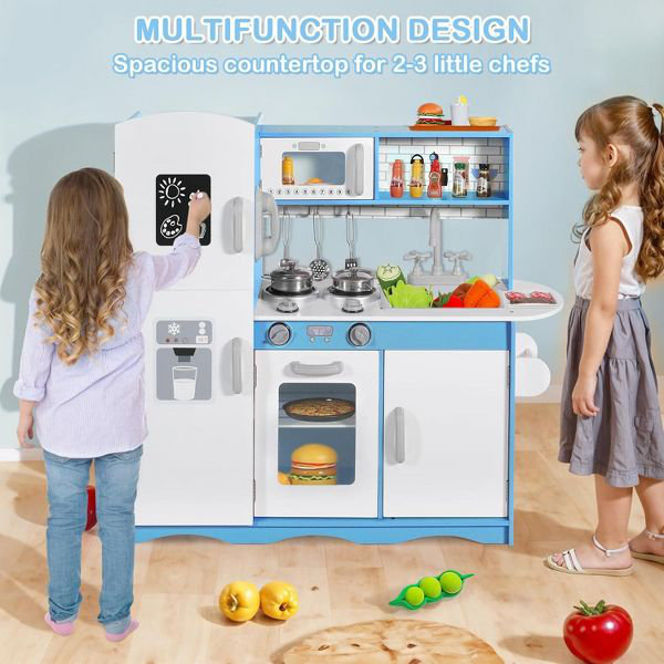 Wooden Kids Play Kitchen, Toy Kitchen Playset for Toddler, Pretend Oven, Microwave, Realistic Kitchen Sets for Boys Girls Age 3+
