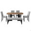 Ensemble de salle à manger moderne de 6 pièces : table de 160 cm avec pattes géométriques, 4 chaises rembourrées et 1 banc. Convient à la cuisine ou à la salle à manger. Montage facile. Table en noyer et noir avec assises grises.-55618770