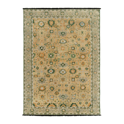 Transitional Agra Rug In Green, Gold & White Floral Pattern By Rug & Kilim
