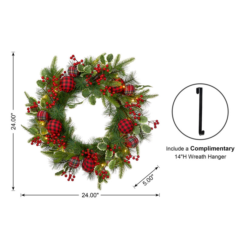 24'' W Pre-Lit Artificial Wreath