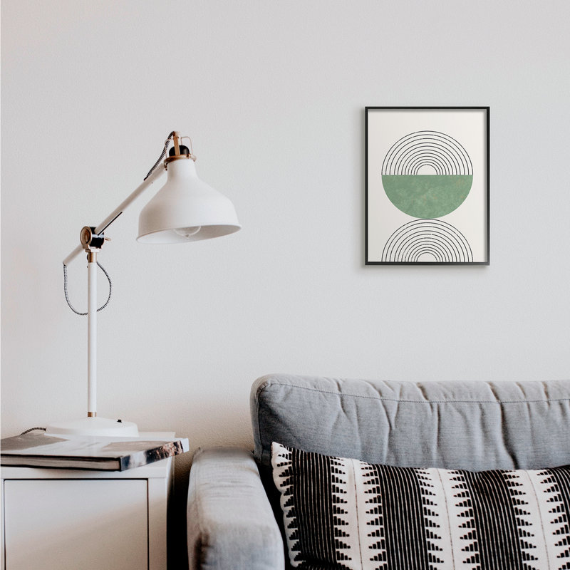 Étude abstraite géométrique circulaire incurvée Art déco, Giclée encadrée noir minuit, H 14 po x l 11 po
